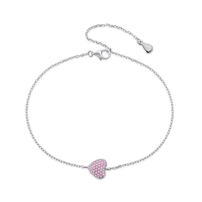 fashion heart shape sterling silver inlay zircon bracelets 1 piece
