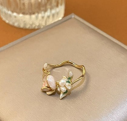 pearl zircon gold plated open ring