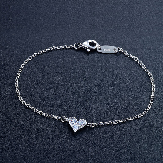 elegant heart shape sterling silver plating inlay zircon 14k gold plated rhodium plated bracelets