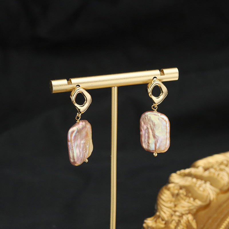 natural stone pearl sterling silver earrings