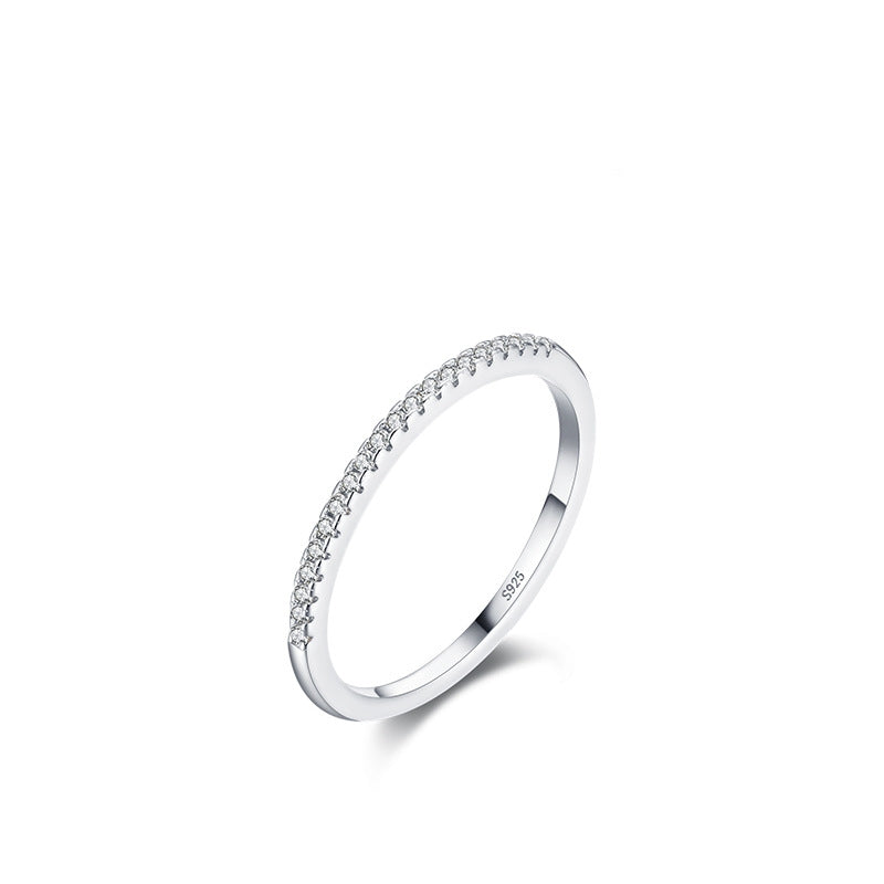 925 silver simple inlaid diamond ring