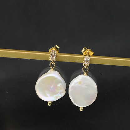 natural stone pearl sterling silver earrings