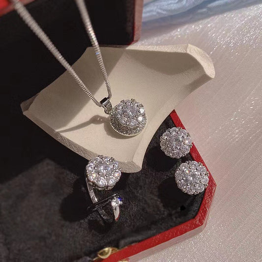 titanium steel zircon SET rings-earrings- necklace