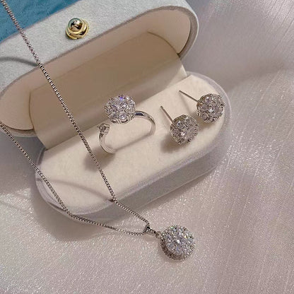titanium steel zircon SET rings-earrings- necklace