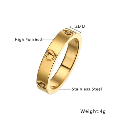 elegant heart shape titanium steel plating 18k gold plated ring