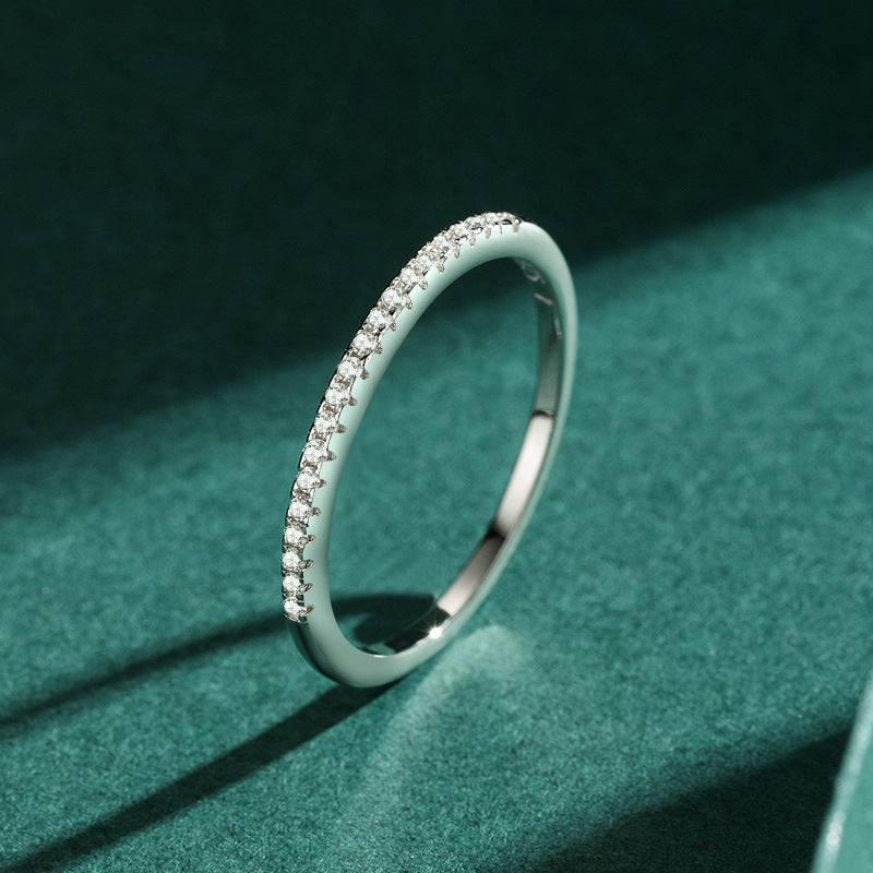 925 silver simple inlaid diamond ring