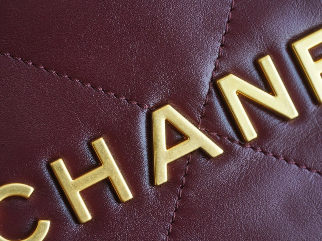 𝗖𝗛𝗔𝗡𝗘𝗟 ✦𝟐𝟐𝗣 Advanced Handcraft Workshop 𝟐𝟐 Handbag Genuine Leather Large Wine Red - Rachellebags