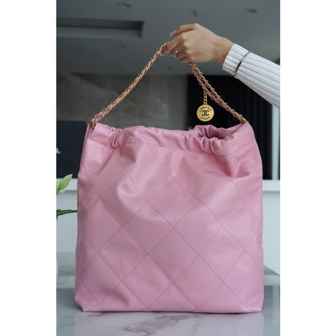 𝗖𝗛𝗔𝗡𝗘𝗟 ✦ 𝟐𝟐𝗣Premium Handcraft Workshop 𝟐𝟐Handbag Genuine Tail Leather Medium Cherry Blossom Pink - Rachellebags