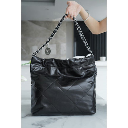 𝗖𝗛𝗔𝗡𝗘𝗟✦ 𝟐𝟐𝗣 Spring/Summer New 𝟐𝟐 Handbag Small Black Silver Buckle - Rachellebags